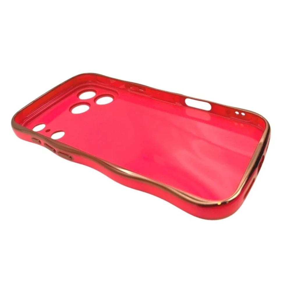 Wavy iPhone 17 ProMax Case Hot Pink Gold Heart Smile Everyday Cute Bright